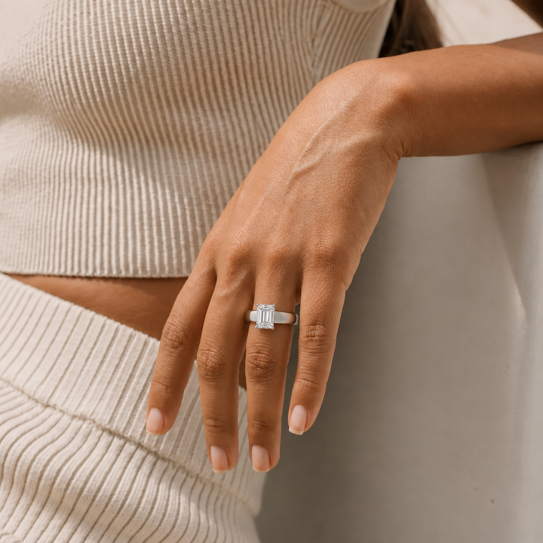 4mm Cigar band Prong set Solitaire Ring in Silver