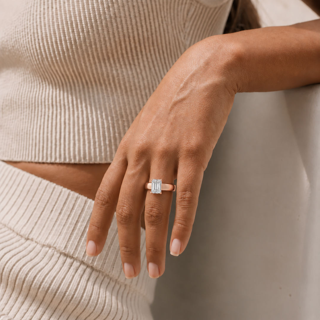 4mm Cigar band Prong set Solitaire Ring in Rose Gold