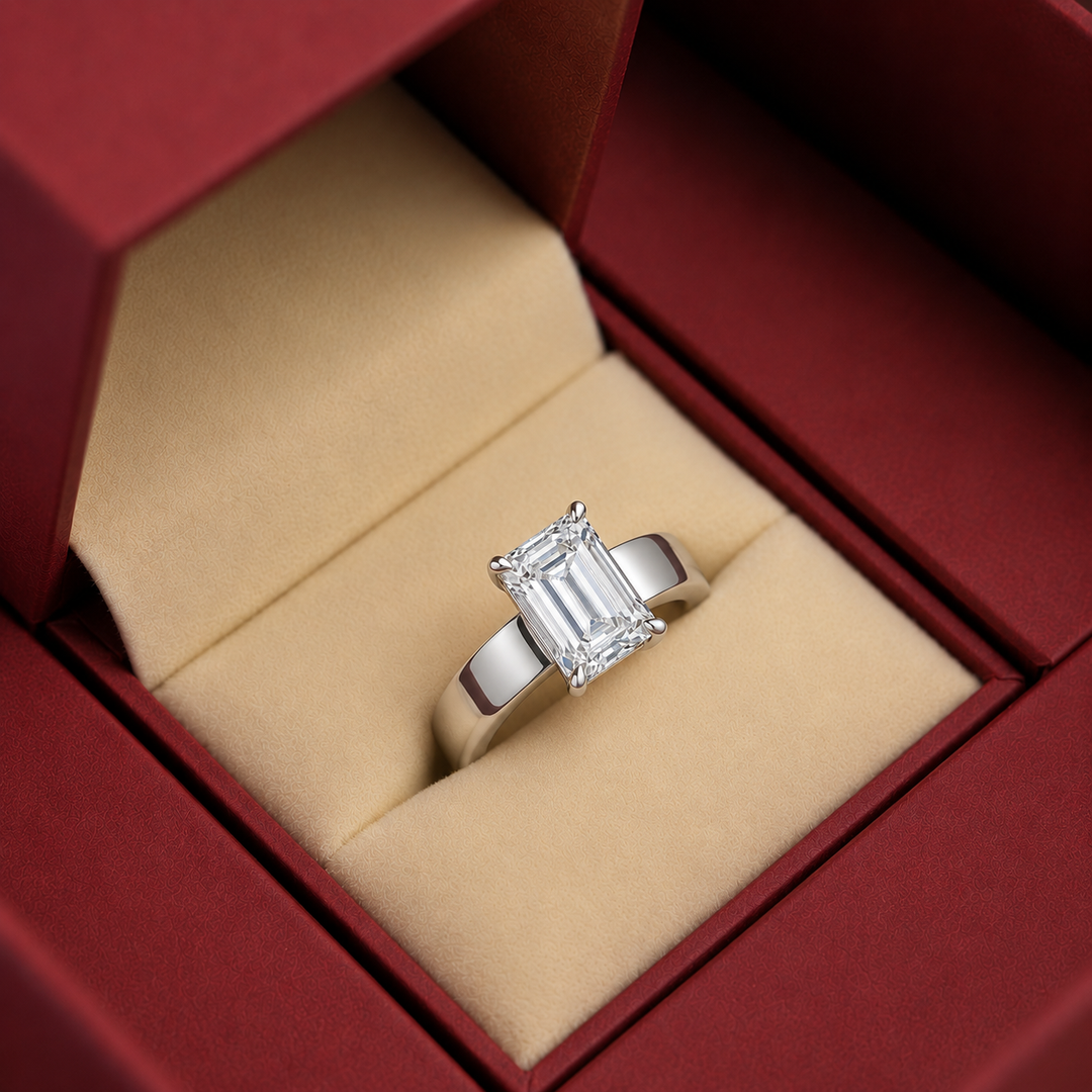 4mm Cigar band Prong set Solitaire Ring in Silver