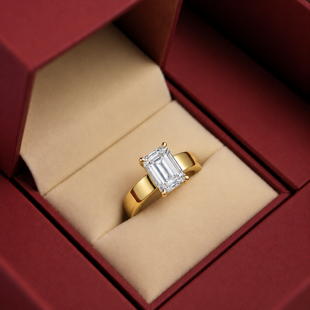 4mm Cigar band Prong set Solitaire Ring in Yellow Gold