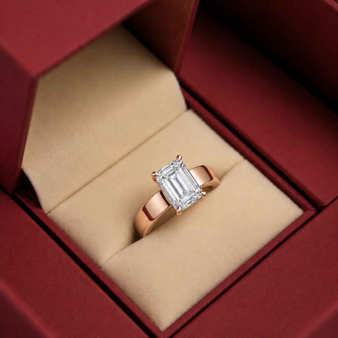 4mm Cigar band Prong set Solitaire Ring in Rose Gold