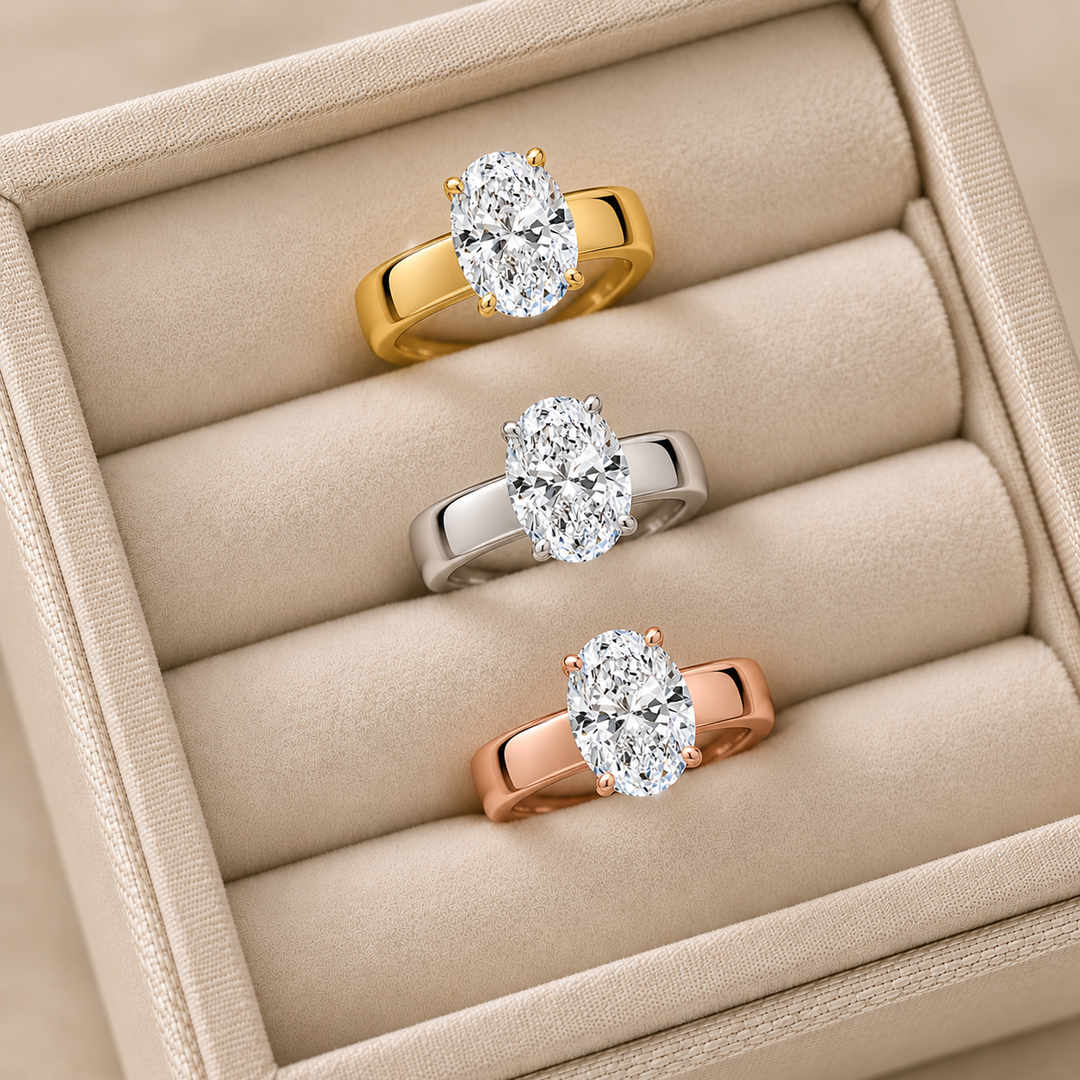4mm Cigar band Prong set Solitaire Ring in Silver