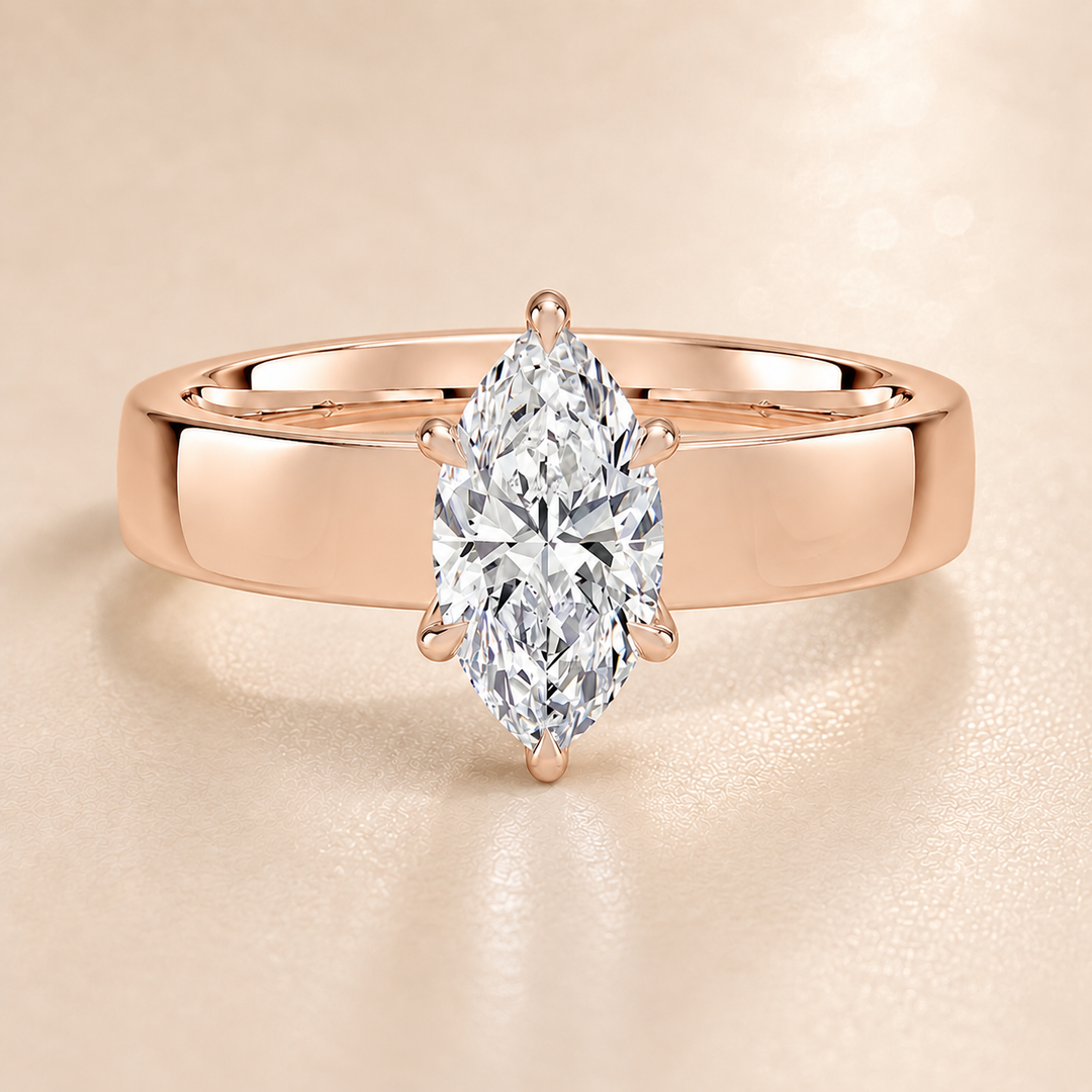 4mm Cigar band Prong set Solitaire Ring in Rose Gold