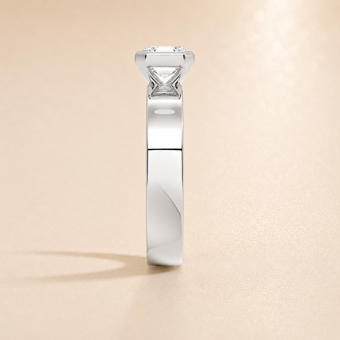 4mm Cigar band Bezel set Solitaire Ring in White Gold