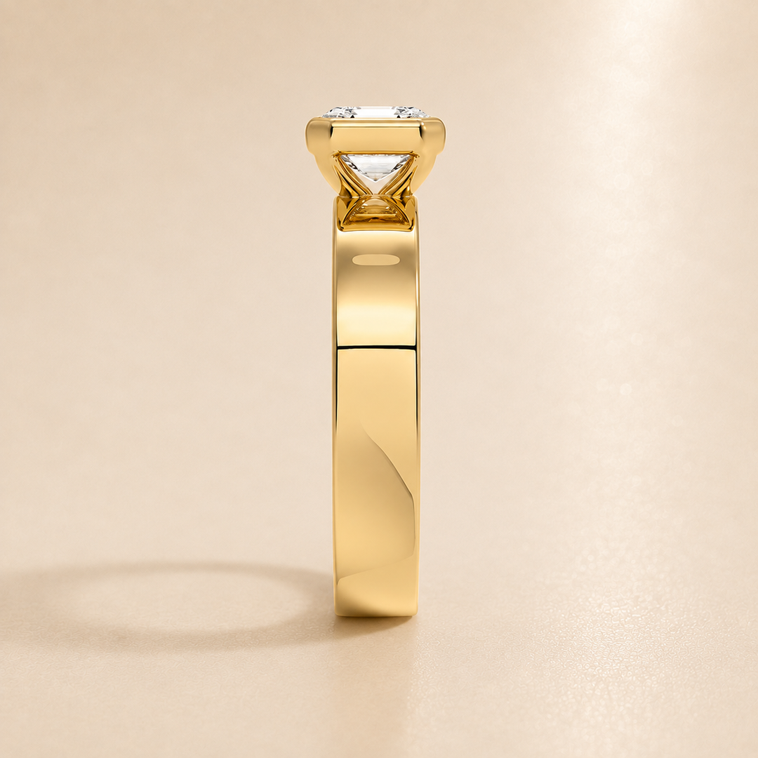 4mm Cigar band Bezel set Solitaire Ring in Yellow Gold