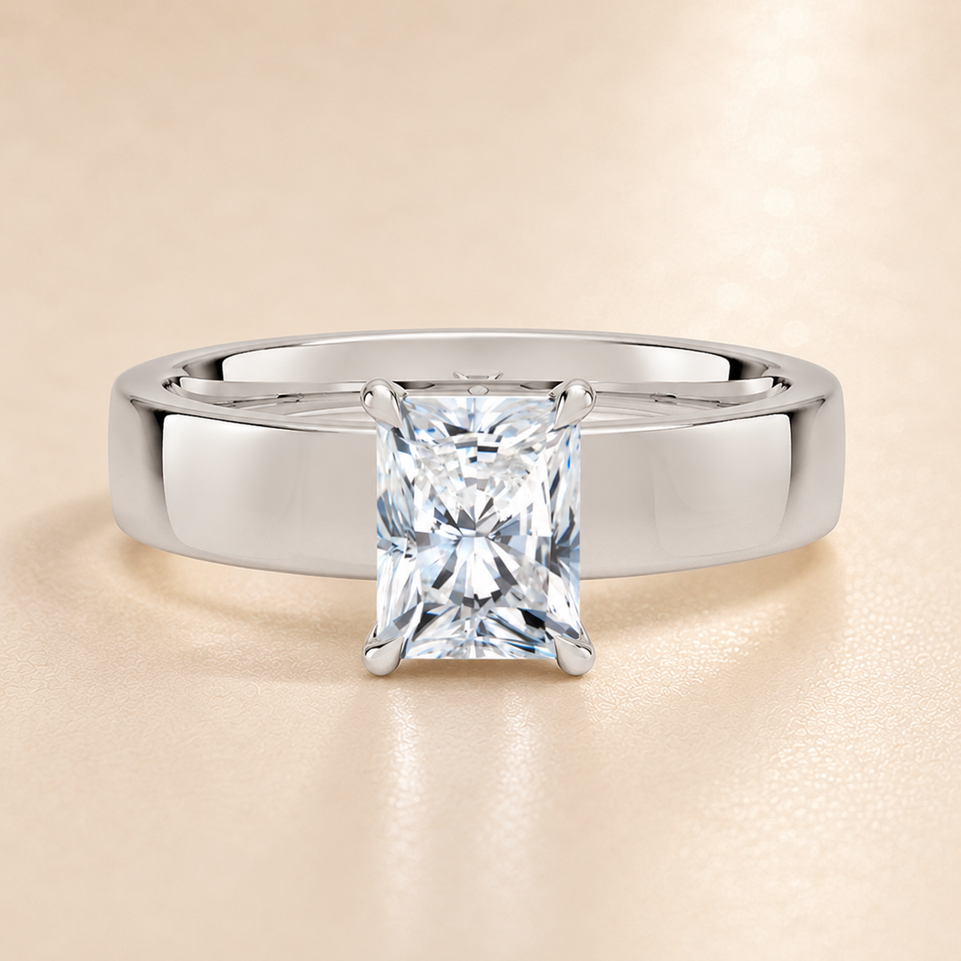 4mm Cigar band Prong set Solitaire Ring in Silver