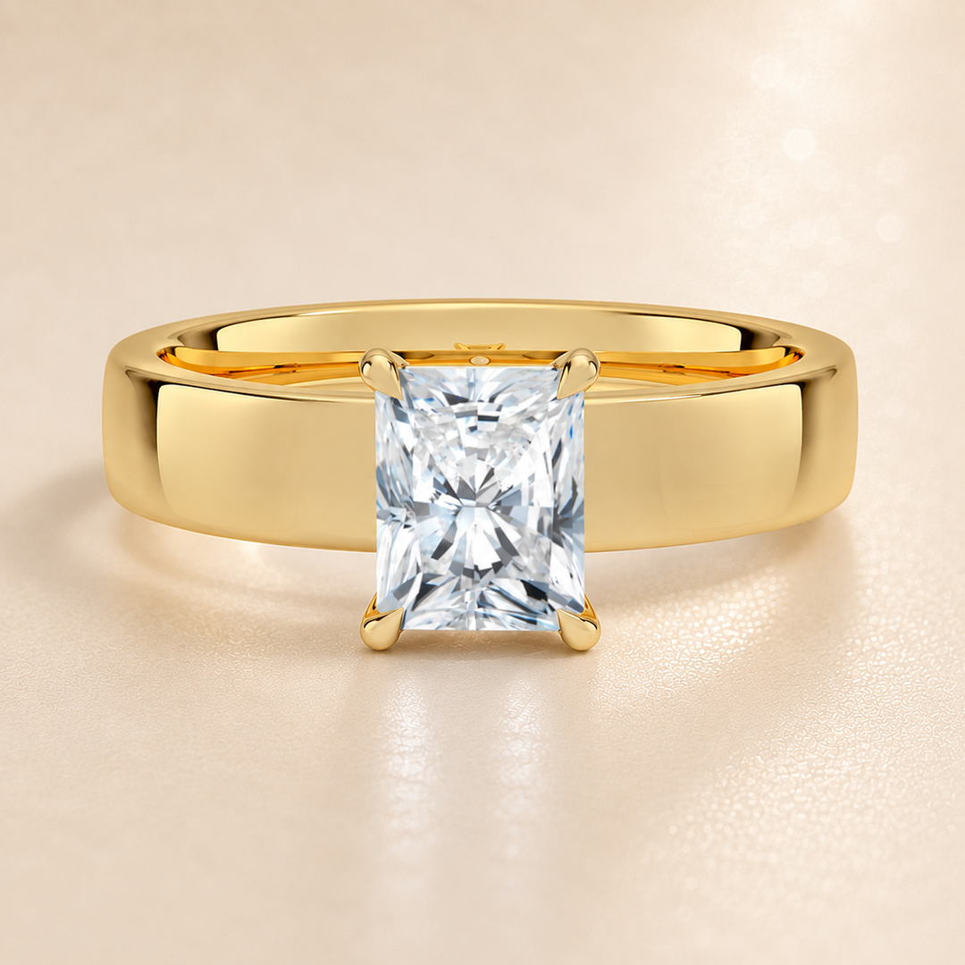 4mm Cigar band Prong set Solitaire Ring in Yellow Gold