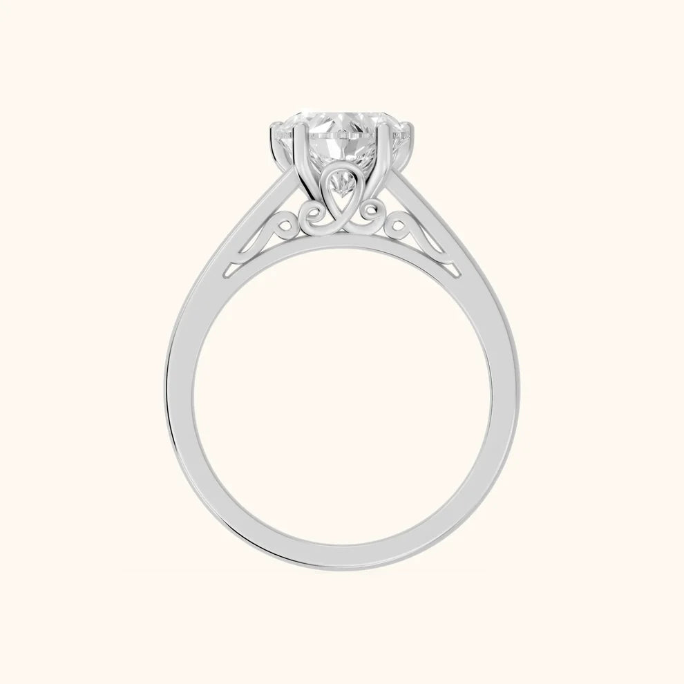 Iris Vintage Heart Diamond Engagement Ring in Silver