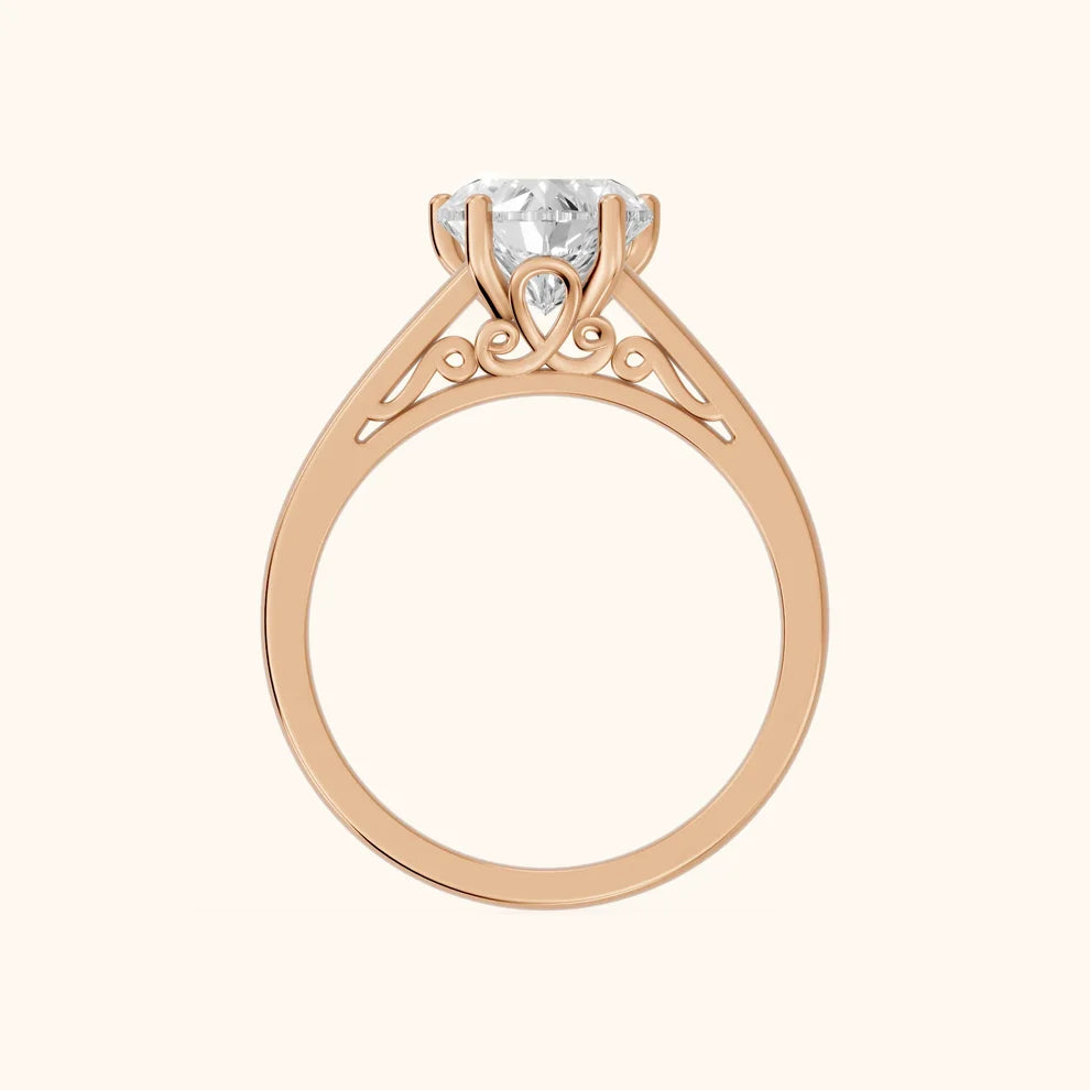 Iris Vintage Heart Diamond Engagement Ring in Rose Gold