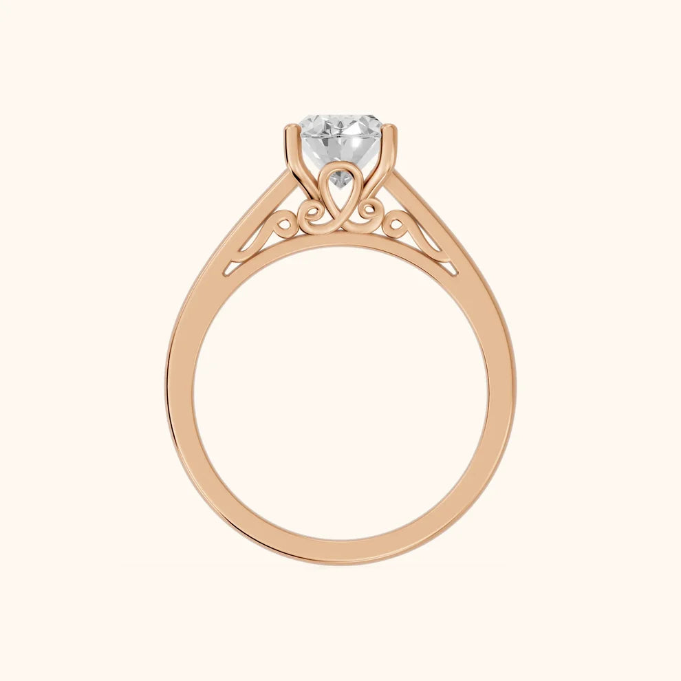 Iris Vintage Oval Diamond Engagement Ring in Rose Gold