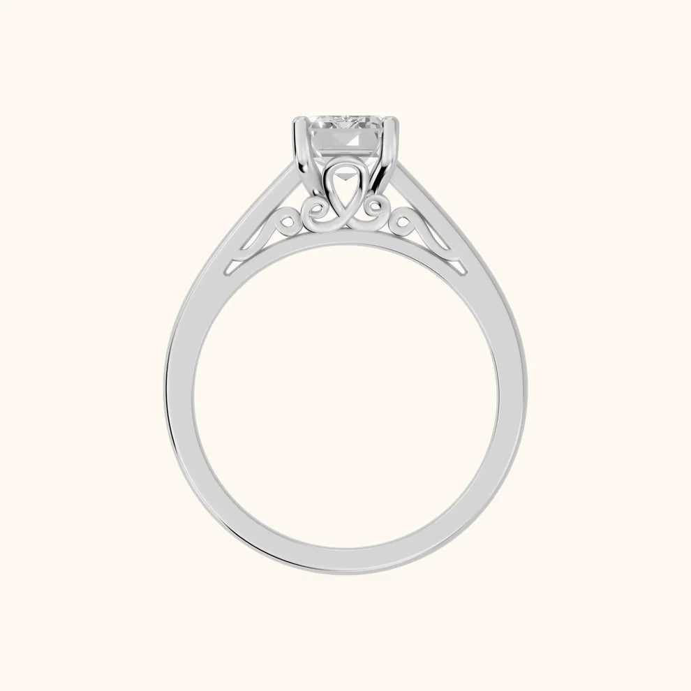 Iris Vintage Emerald Diamond Engagement Ring in Silver