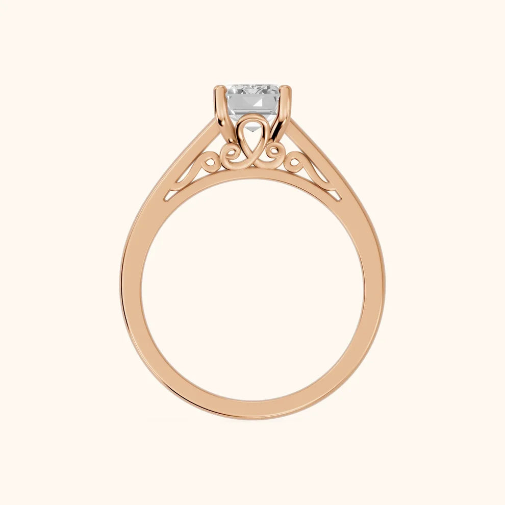 Iris Vintage Emerald Diamond Engagement Ring in Rose Gold