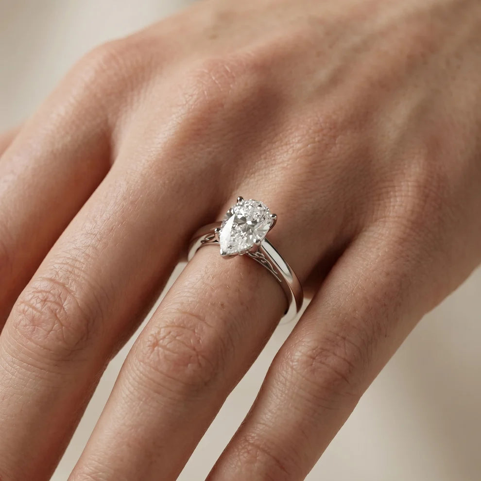Iris Vintage Pear Diamond Engagement Ring in Silver