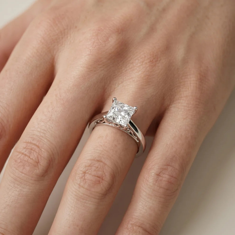 Iris Vintage Princess Diamond Engagement Ring in Silver