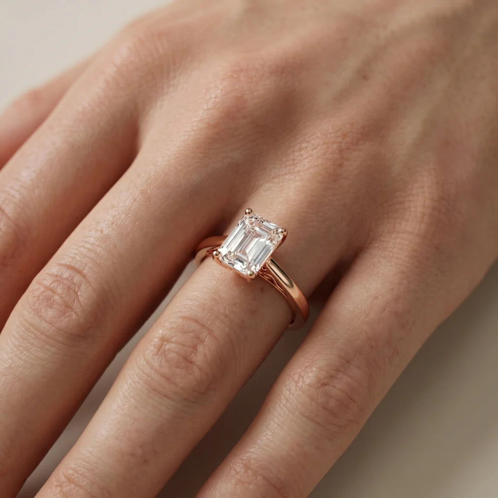 Iris Vintage Emerald Diamond Engagement Ring in Rose Gold