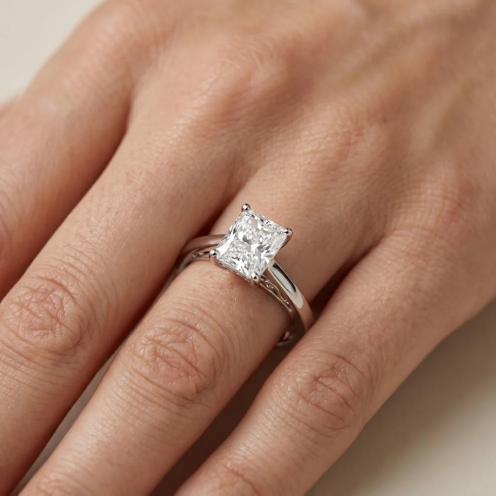 Iris Vintage Radiant Diamond Engagement Ring in Silver