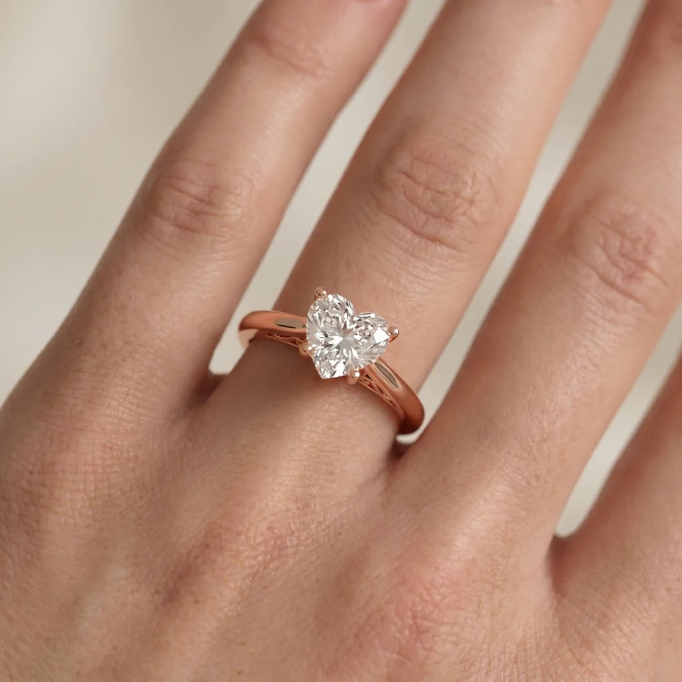 Iris Vintage Heart Diamond Engagement Ring in Rose Gold