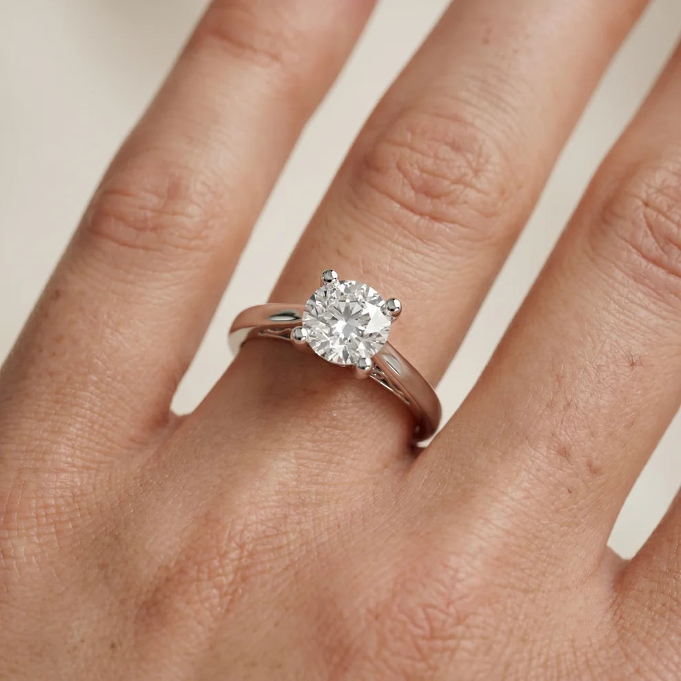 Iris Vintage Round Diamond Engagement Ring in White Gold