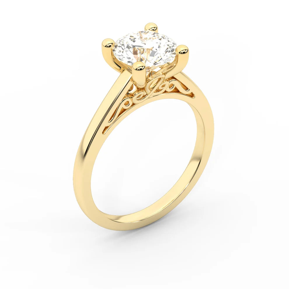 Iris Vintage Round Diamond Engagement Ring in Yellow Gold