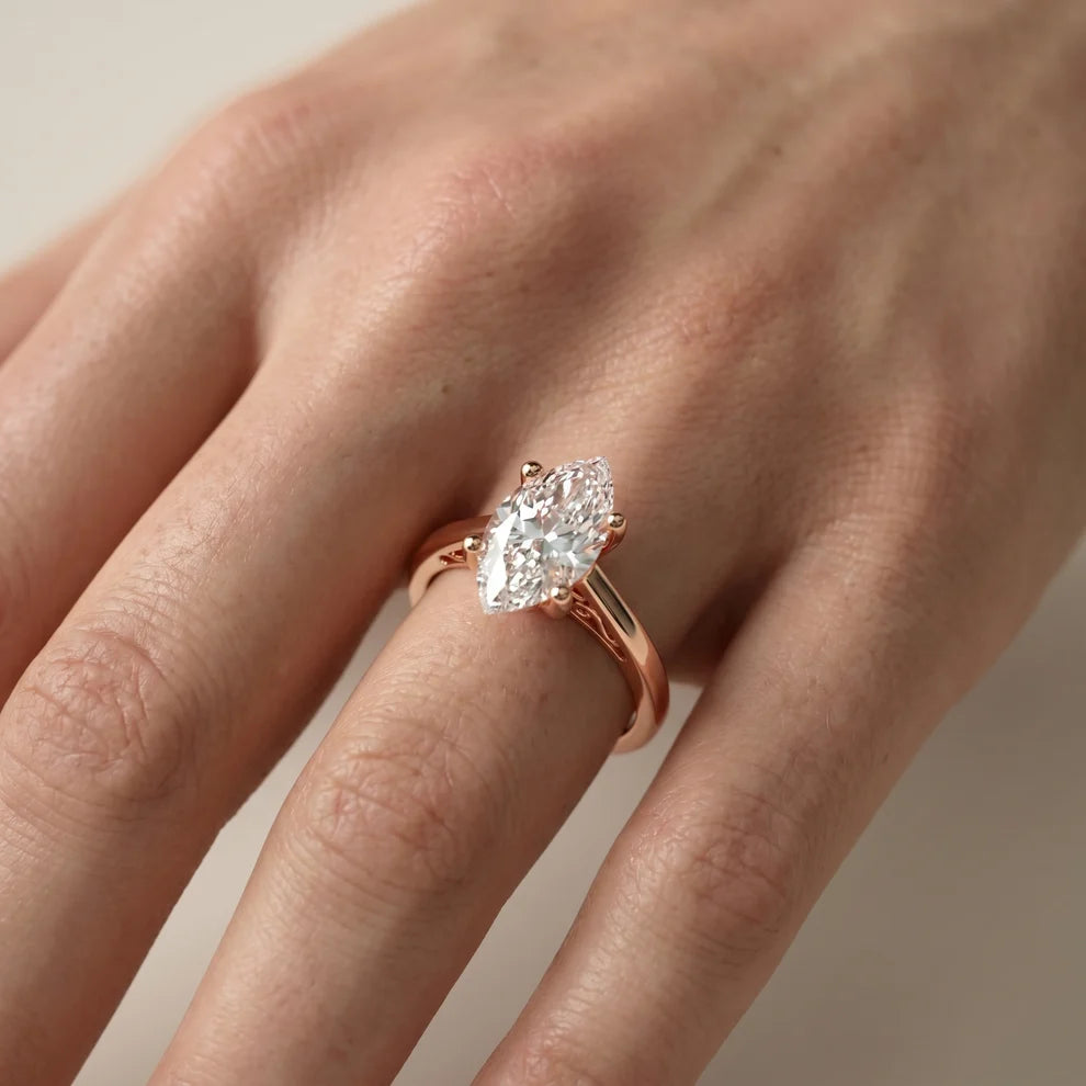 Iris Vintage Marquise Diamond Engagement Ring in Rose Gold