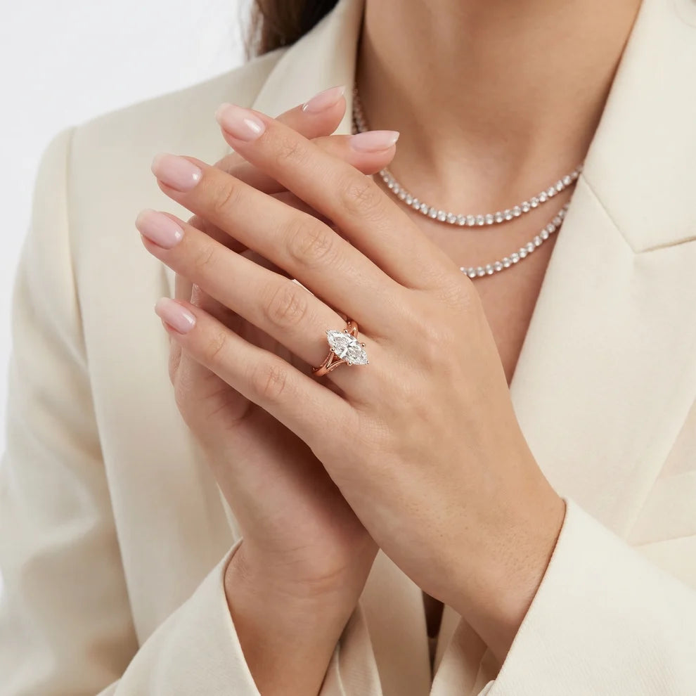 Iris Vintage Marquise Diamond Engagement Ring in Rose Gold