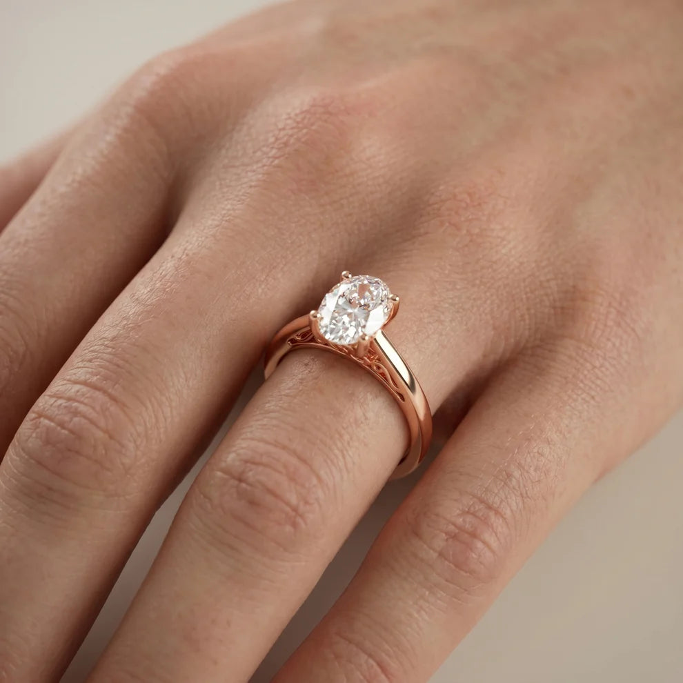 Iris Vintage Oval Diamond Engagement Ring in Rose Gold