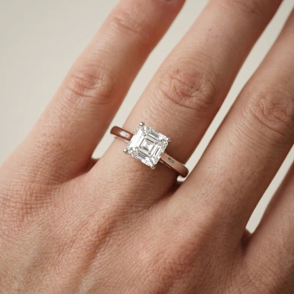 Iris Vintage Asscher Diamond Engagement Ring in Silver