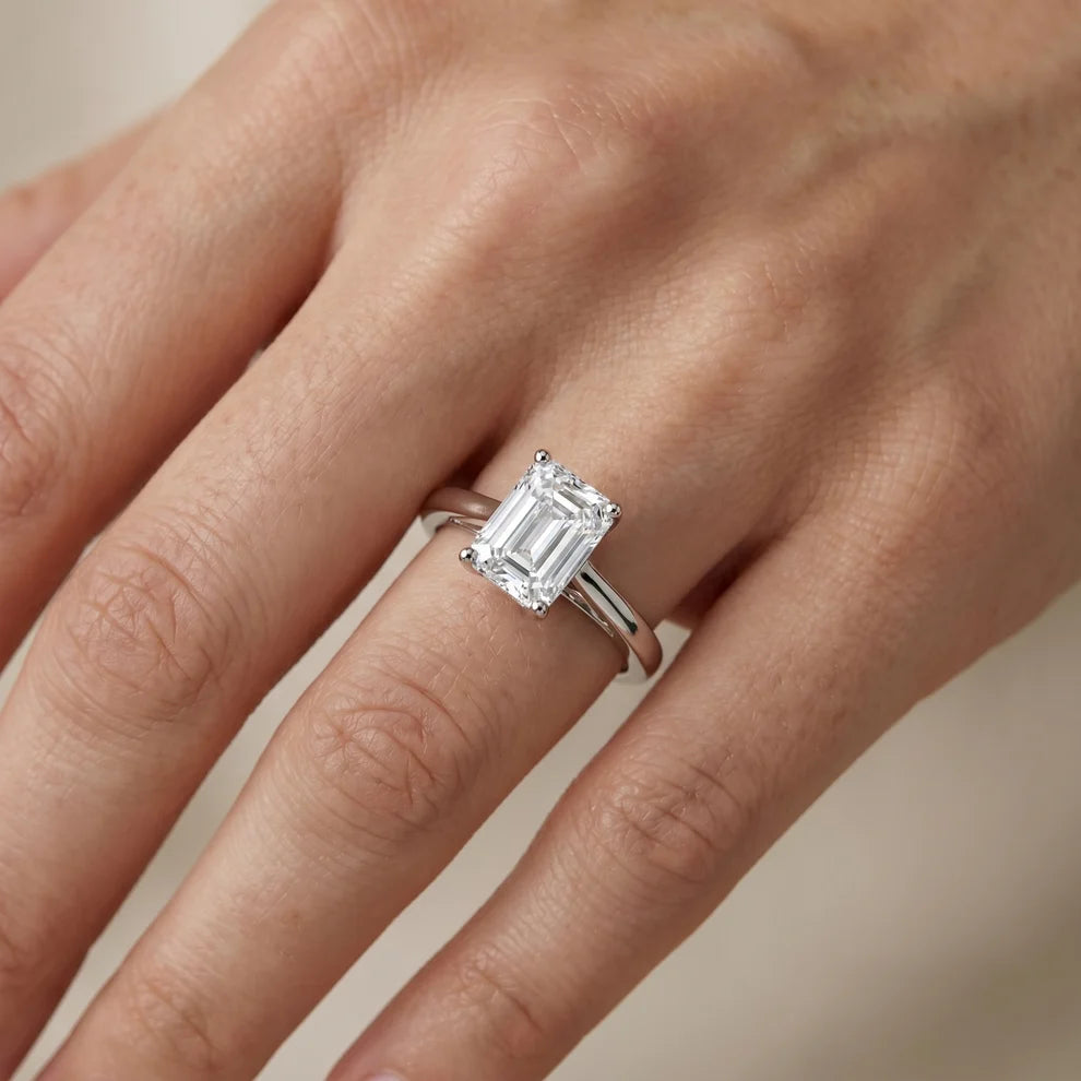 Iris Vintage Emerald Diamond Engagement Ring in White Gold