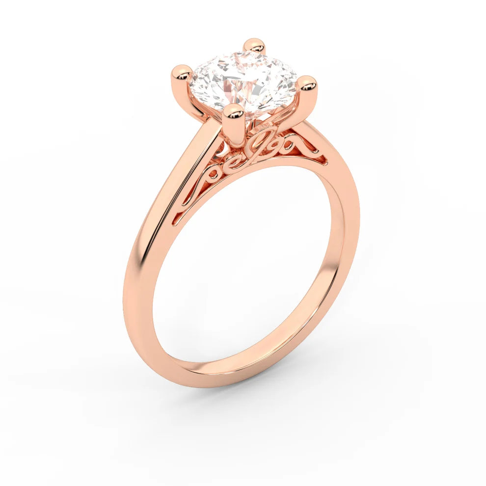 Iris Vintage Round Diamond Engagement Ring in Rose Gold