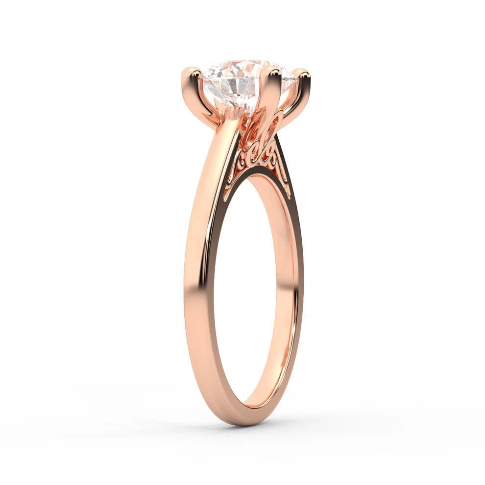 Iris Vintage Round Diamond Engagement Ring in Rose Gold