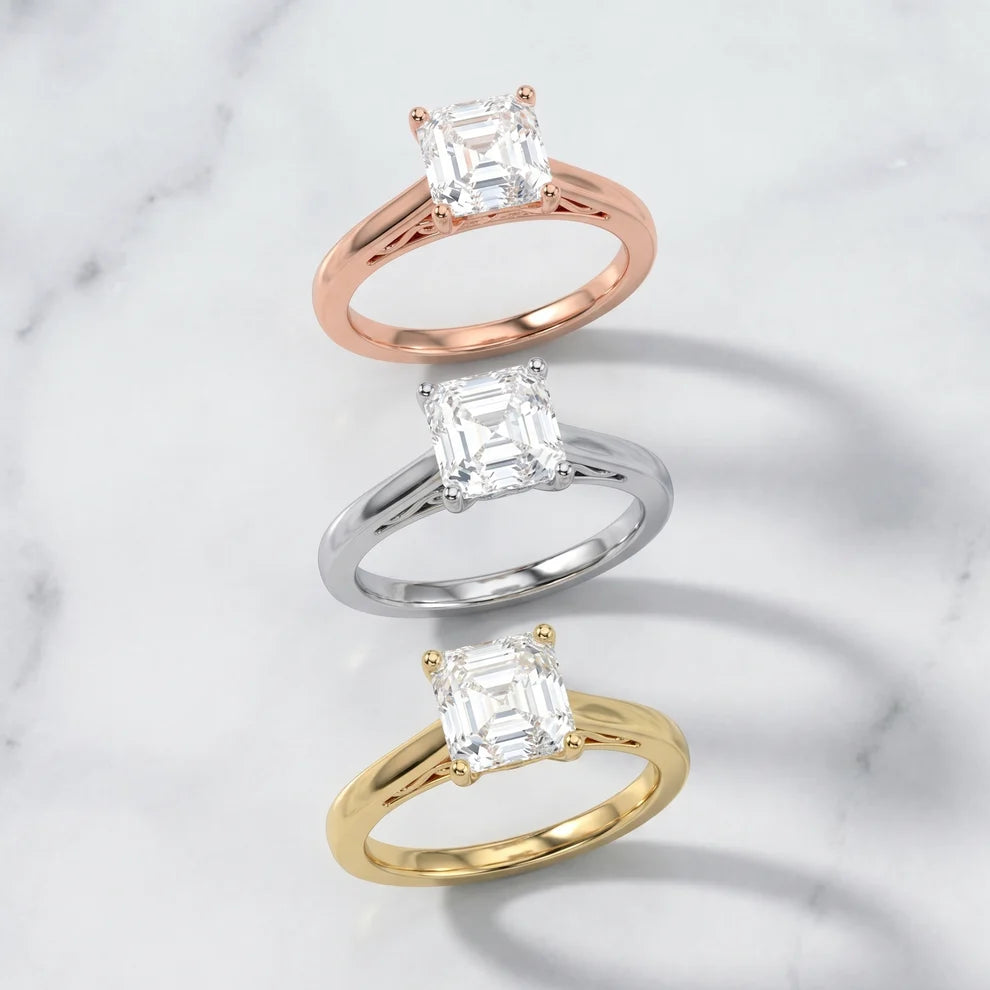 Iris Vintage Asscher Diamond Engagement Ring in Yellow Gold