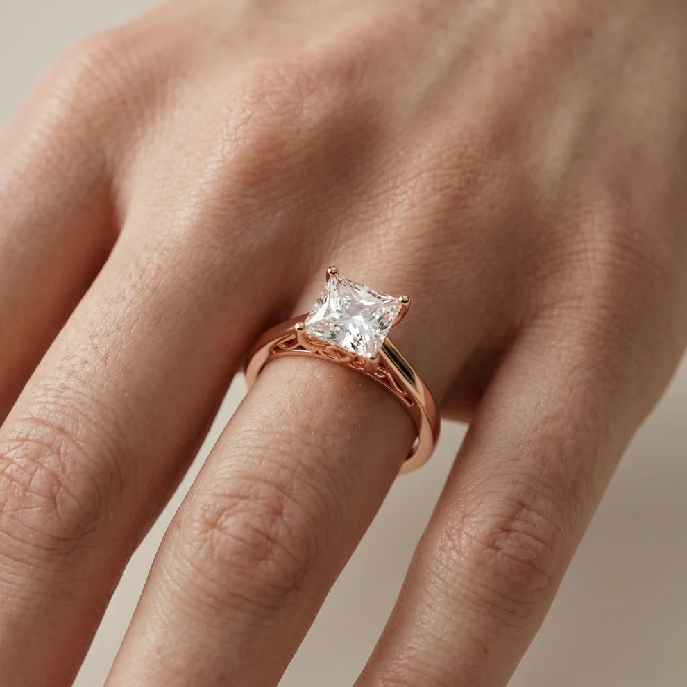 Iris Vintage Princess Diamond Engagement Ring in Rose Gold