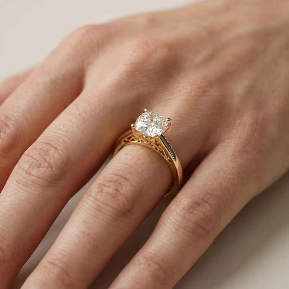 Iris Vintage Cushion Diamond Engagement Ring in Yellow Gold