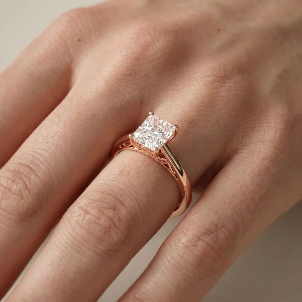 Iris Vintage Radiant Diamond Engagement Ring in Rose Gold