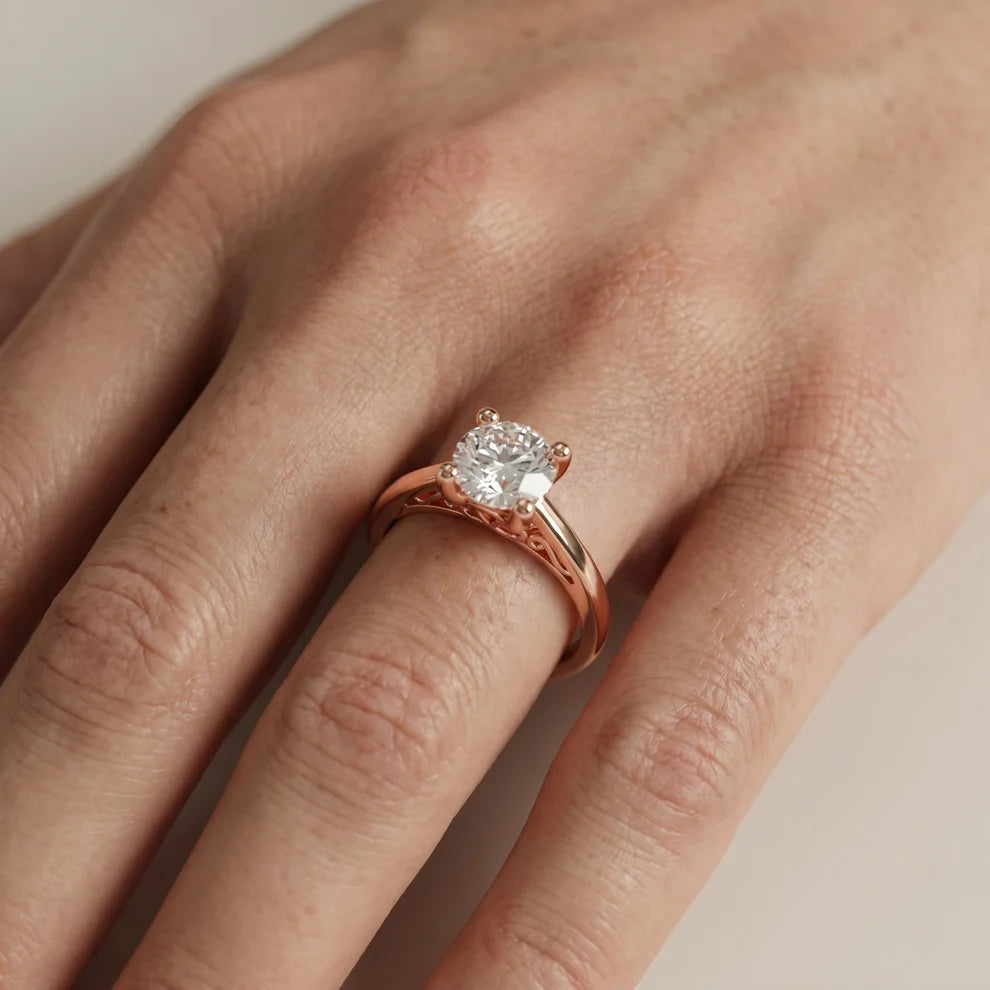 Iris Vintage Round Diamond Engagement Ring in Rose Gold