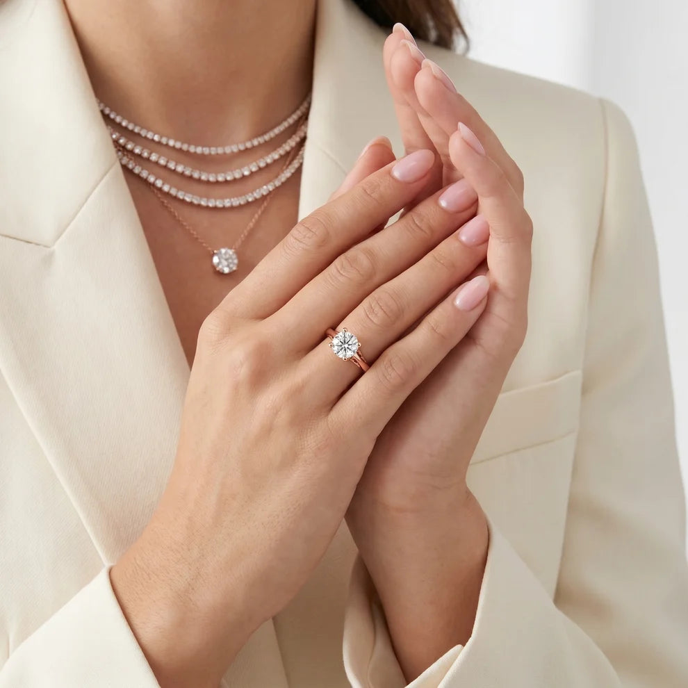 Iris Vintage Round Diamond Engagement Ring in Rose Gold