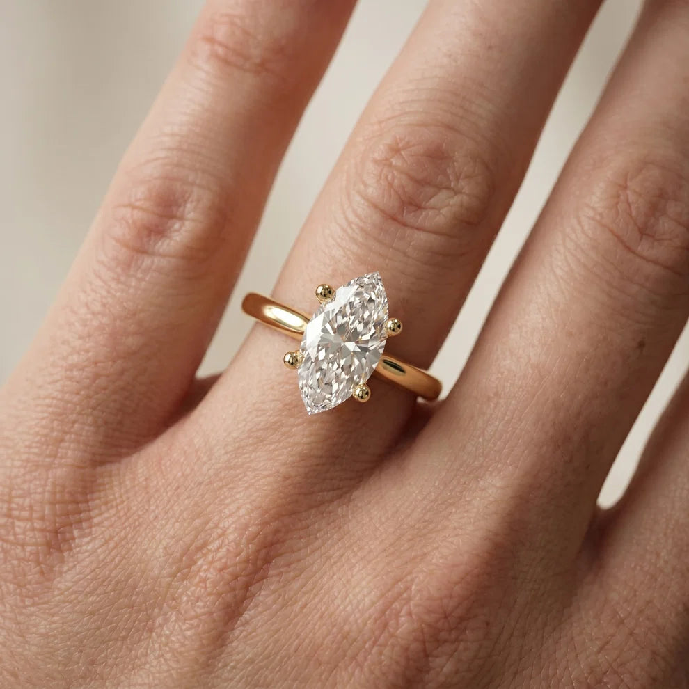 Iris Vintage Marquise Diamond Engagement Ring in Yellow Gold