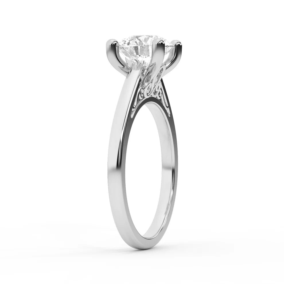 Iris Vintage Round Diamond Engagement Ring in Silver