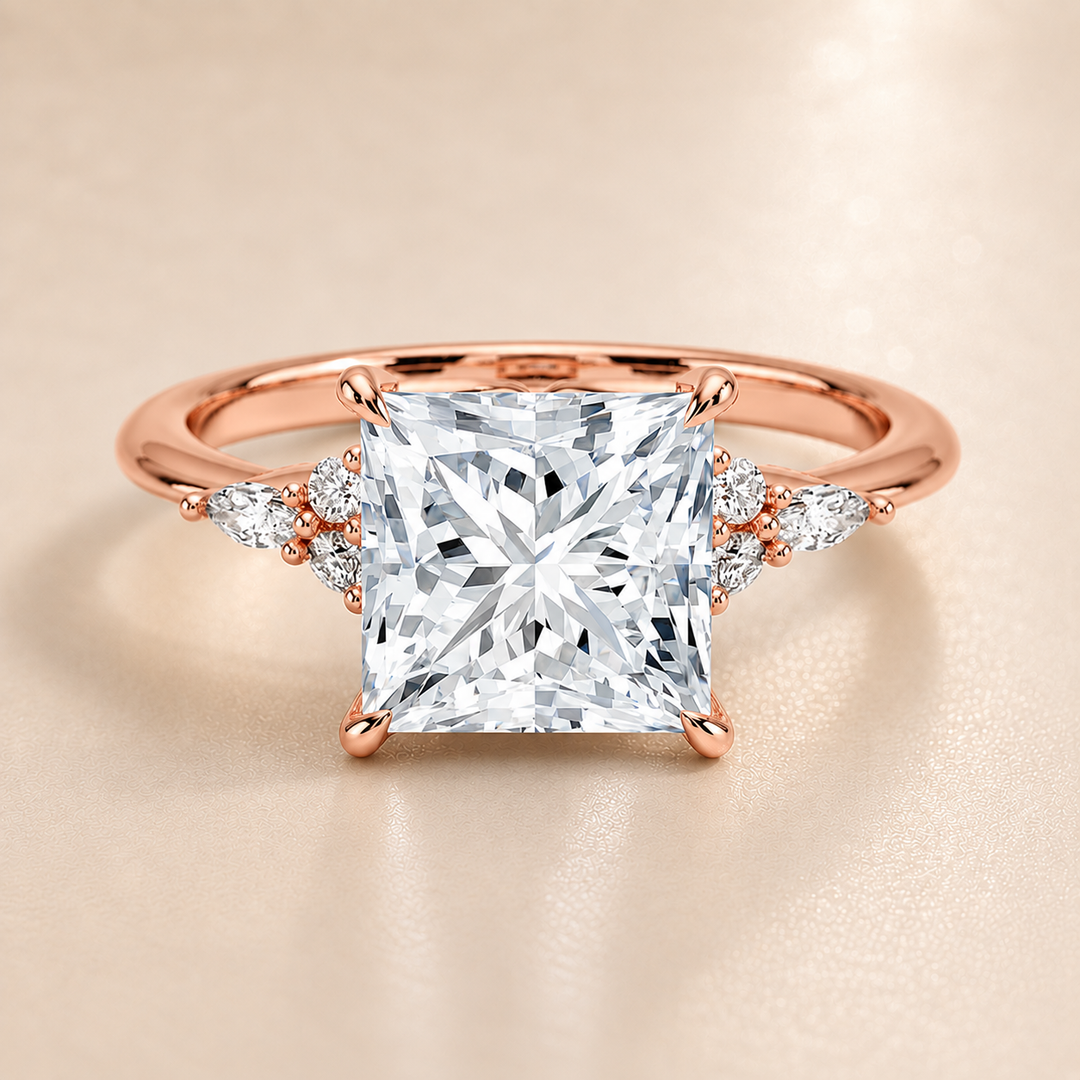 Accents Triology Engagement Ring in Rose Gold