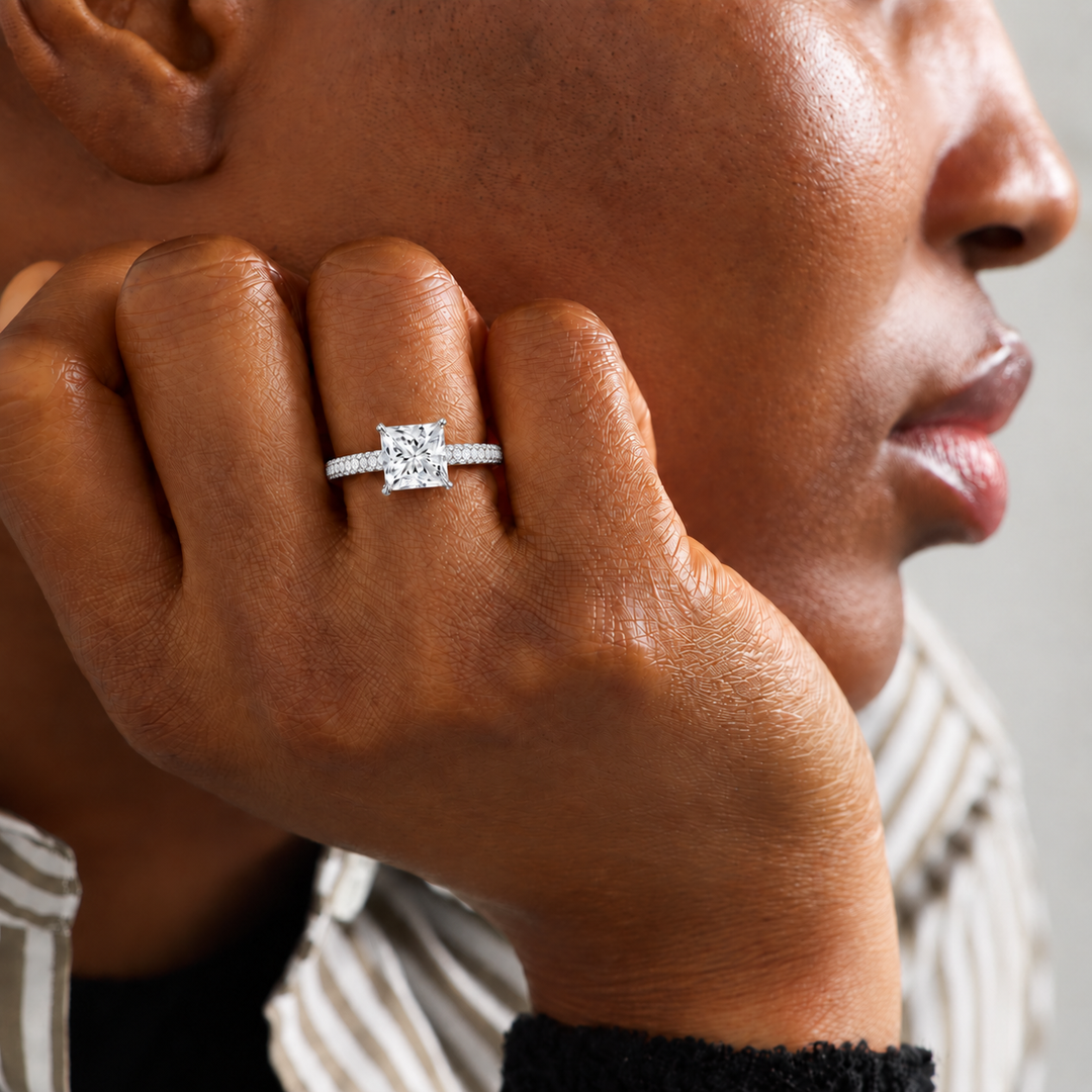 Micro Pave band Solitaire Ring in Silver