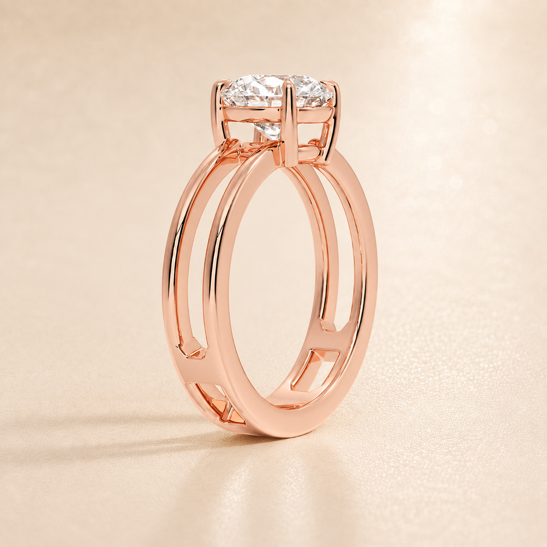Open Double Band Solitaire Ring in Rose Gold