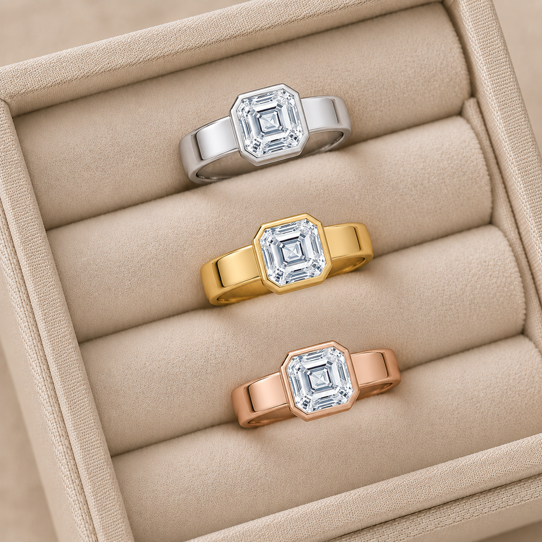 4mm Cigar band Bezel set Solitaire Ring in Yellow Gold