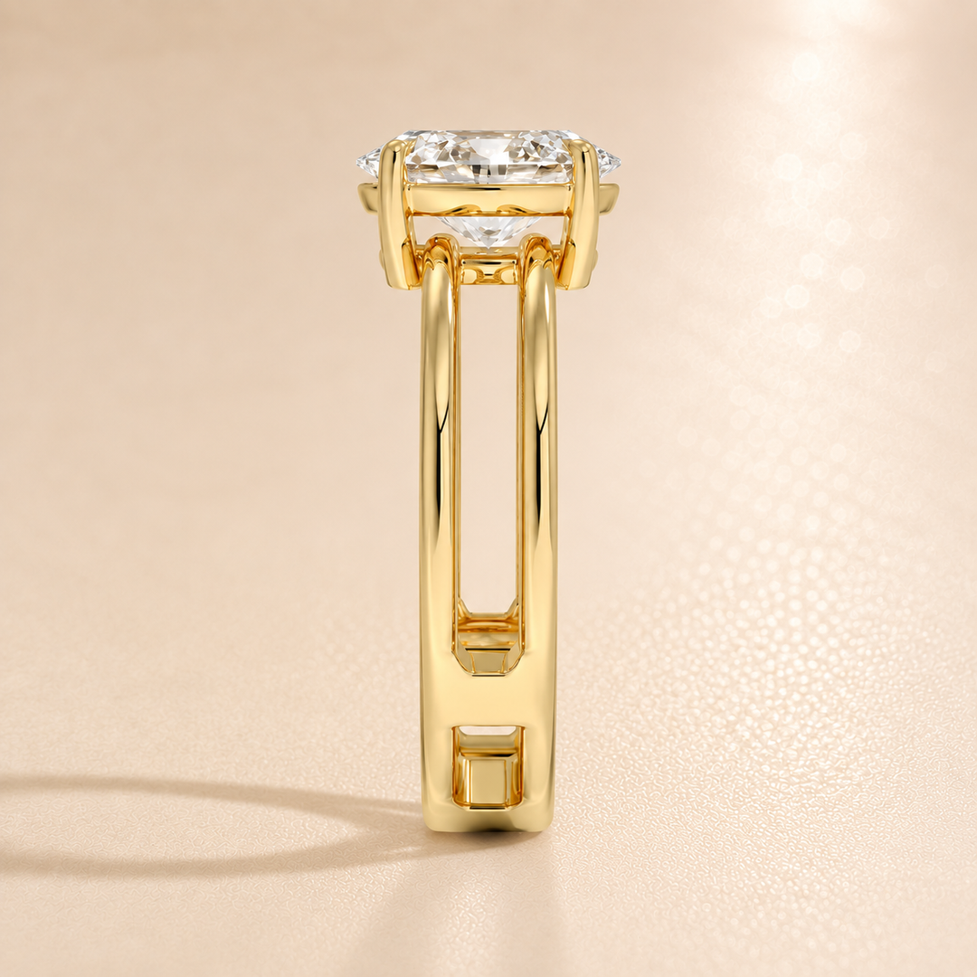Open Double Band Solitaire Ring in Yellow Gold