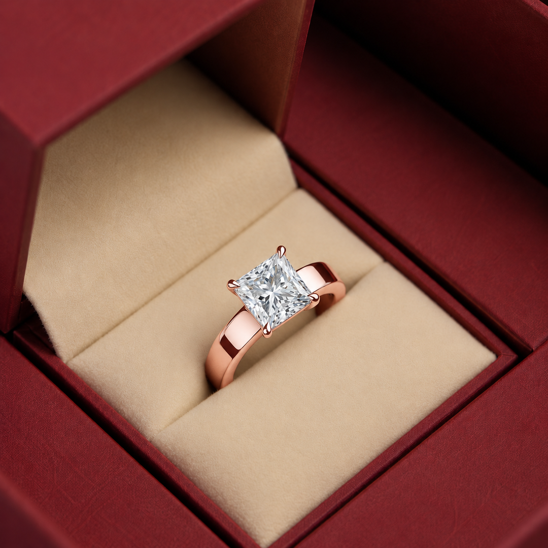 4mm Cigar band Prong set Solitaire Ring in Rose Gold