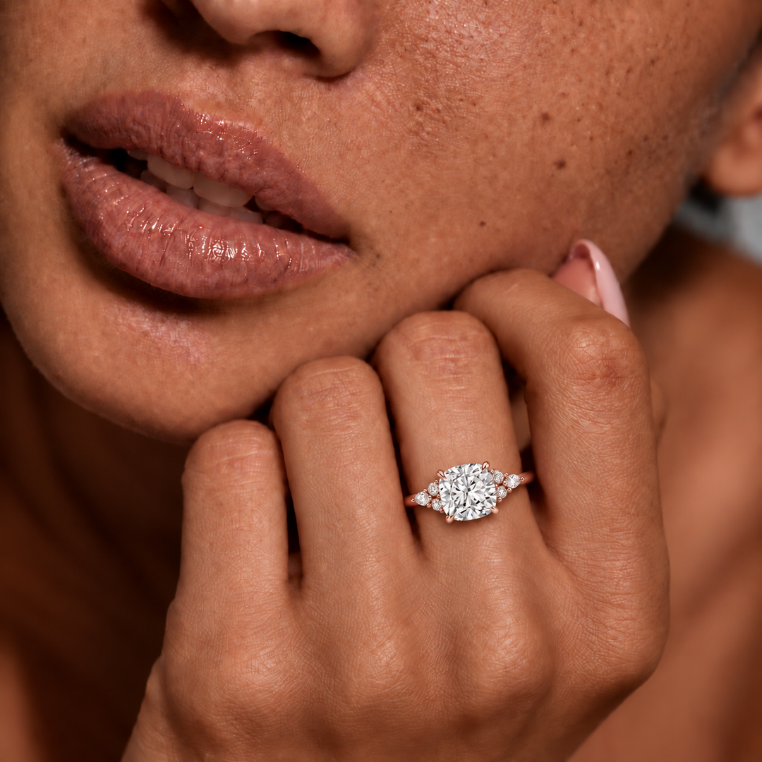 Accents Triology Engagement Ring in Rose Gold