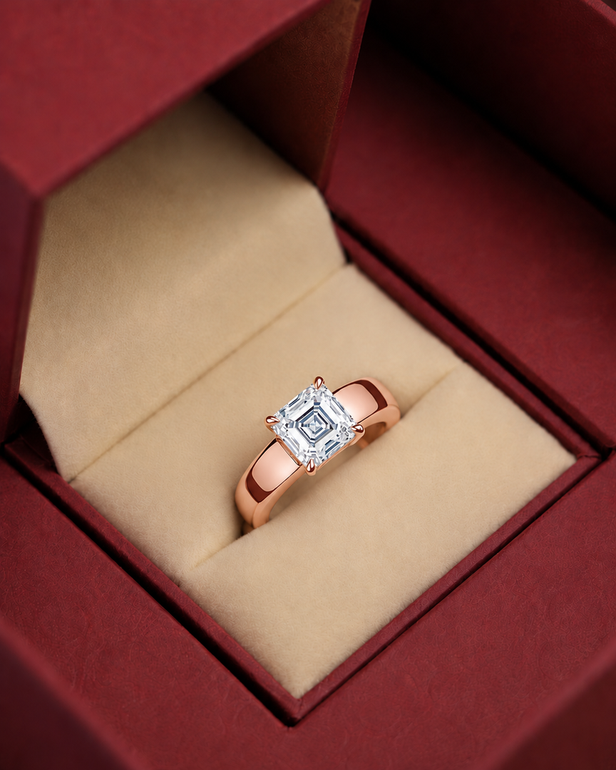 4mm Cigar band Prong set Solitaire Ring in Rose Gold