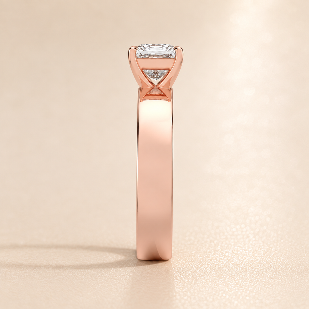 4mm Cigar band Prong set Solitaire Ring in Rose Gold
