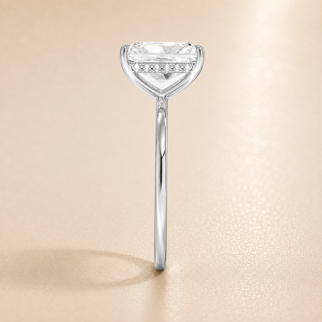 Hidden Halo Solitaire Diamond Ring in Silver