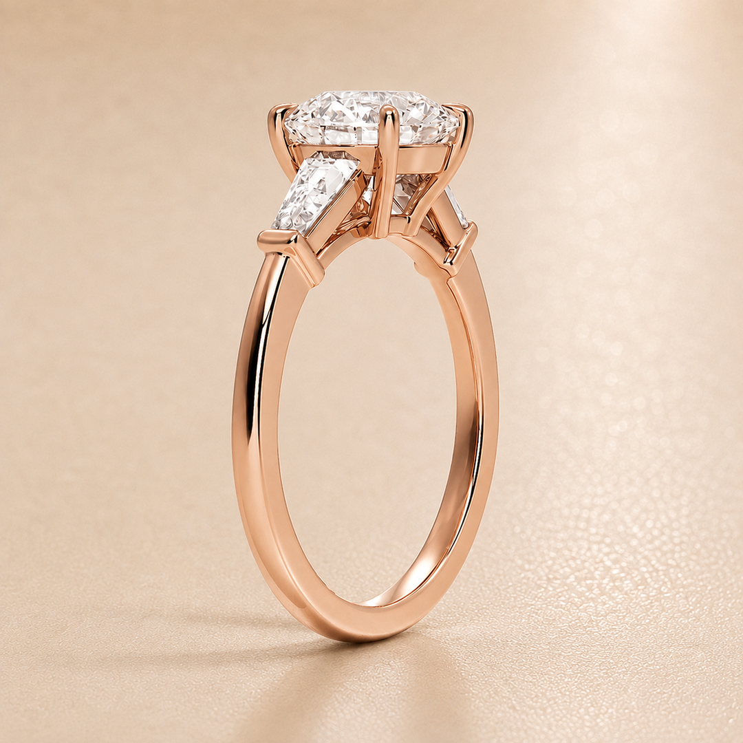 Baguette Triology Engagement Ring in Rose Gold