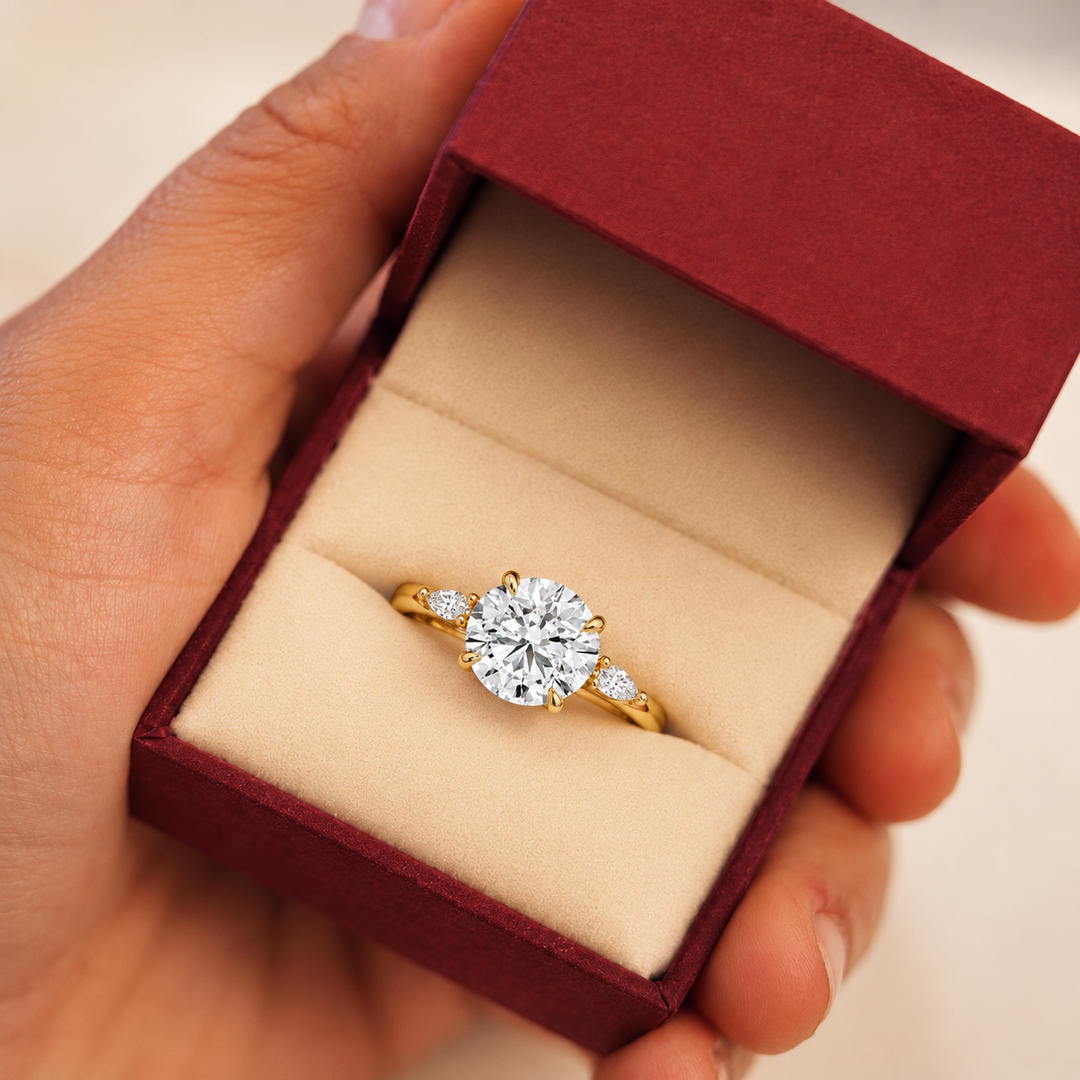 Accents Triology Engagement Ring in Yellow Gold